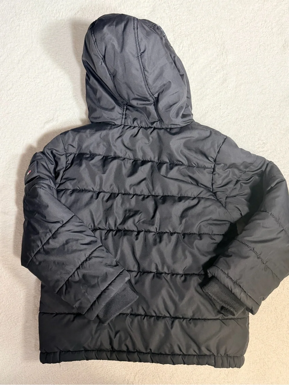 Tommy Hilfiger Boys Black Puffer Jacket Size 5 Fleece Lined Hooded Coat